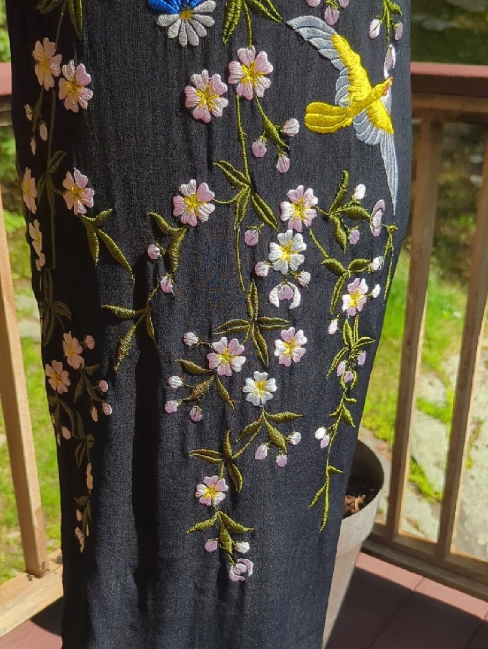 ASOS Black Midi Dress with Multicolor Floral & Bird Embroidery - Picture 8 of 17